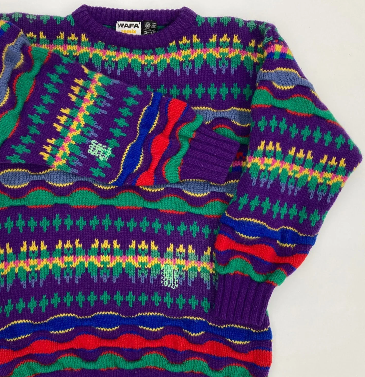 wafa remix knitwear visible mend repair art creative craft purple jacquard