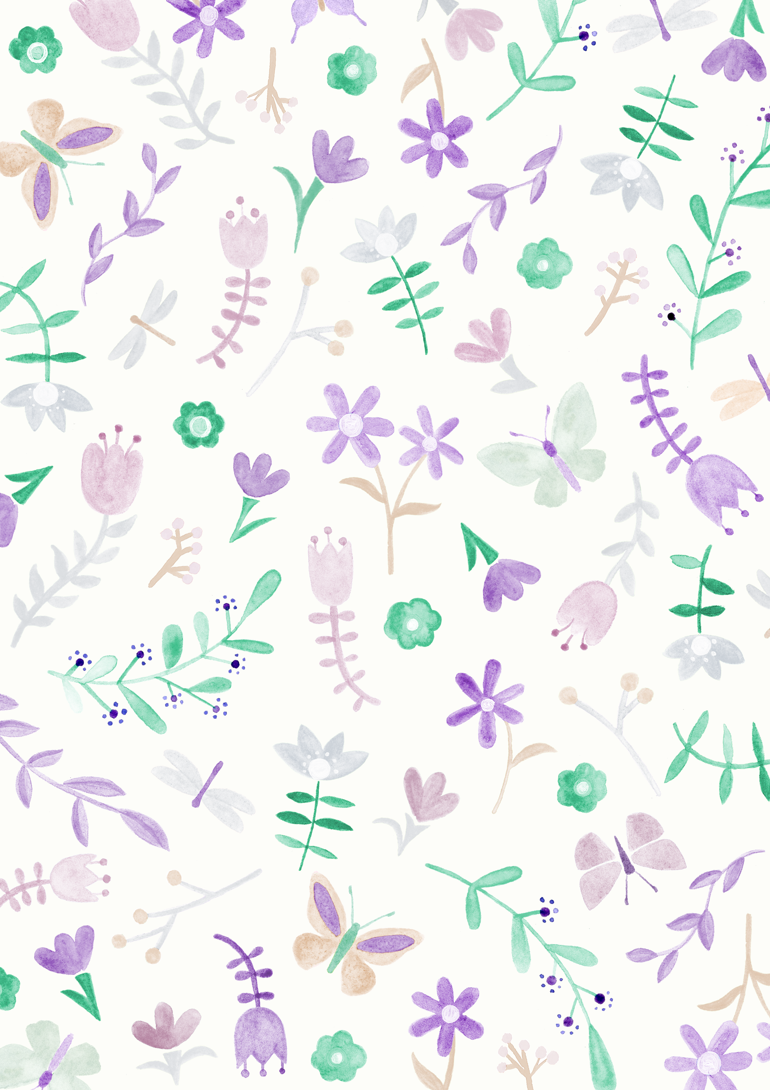 baby girl childrenswear yardage print hand painted ditsy florals purple green