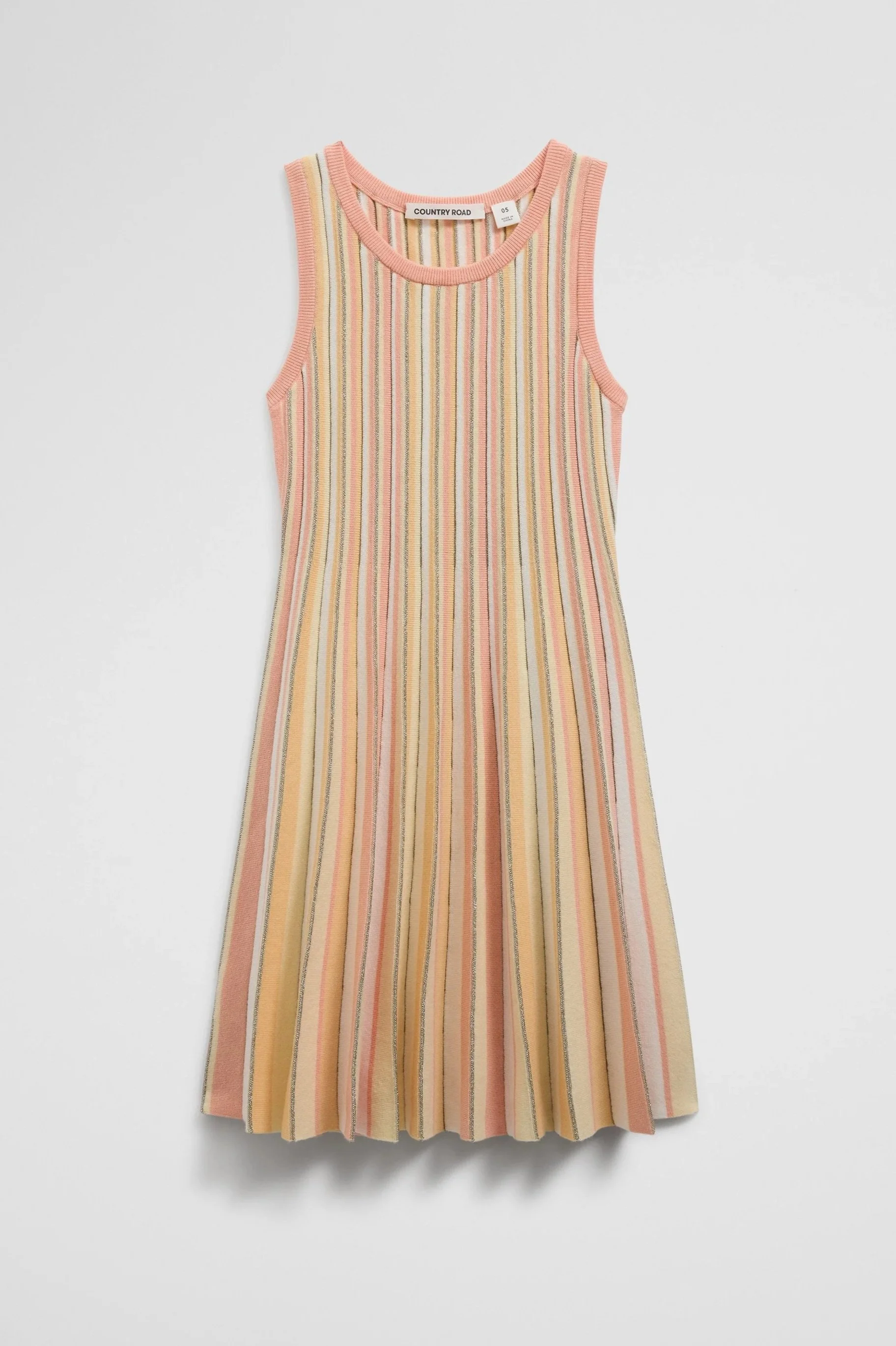 girl childrenswear pink orange stripe knit pleat dress