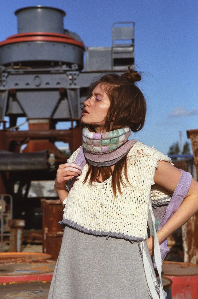 creative collaboration pocket quilt knit neck warmer craft hand knit vest handmade art