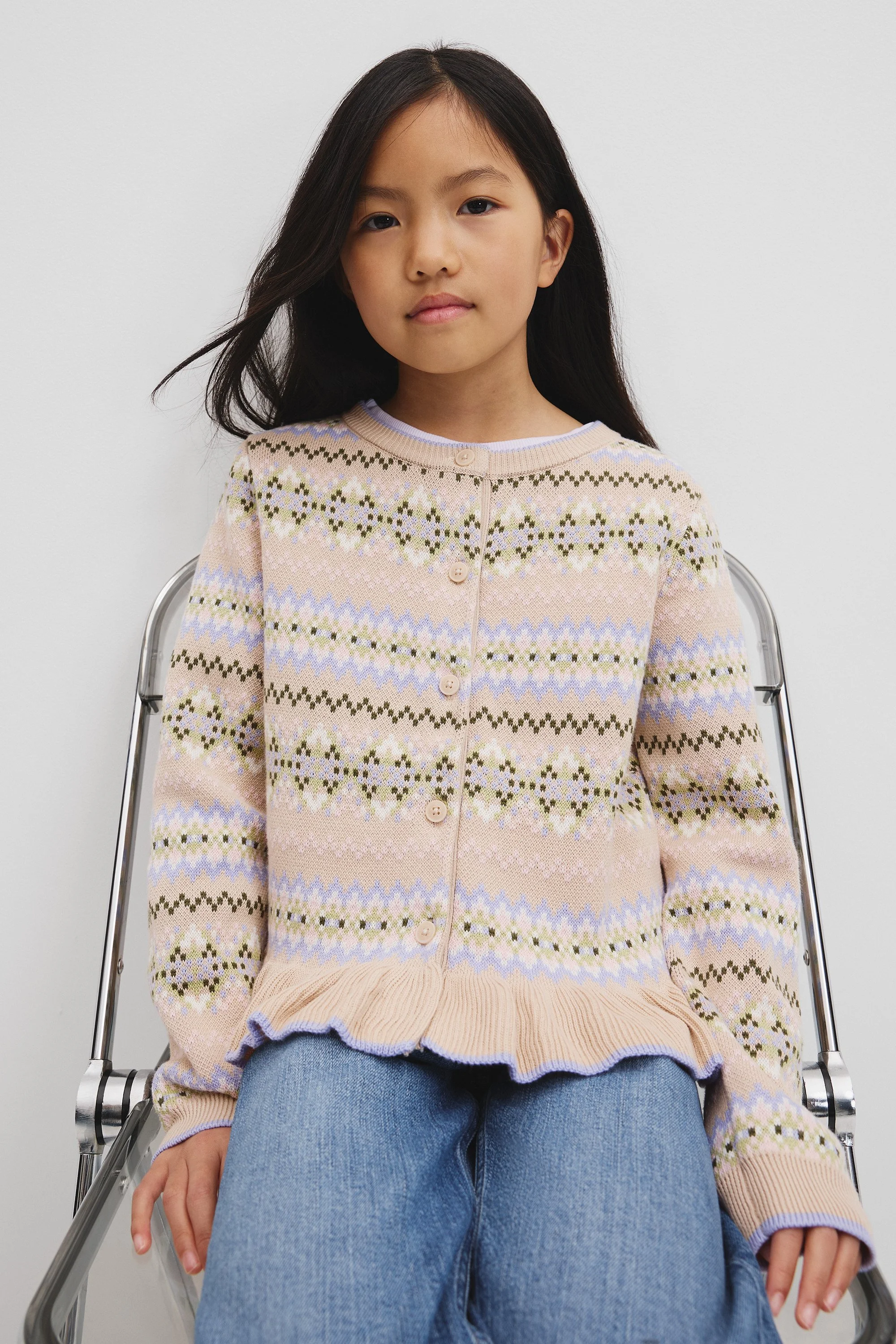 girls childrenswear knit fairisle jacquard cardigan