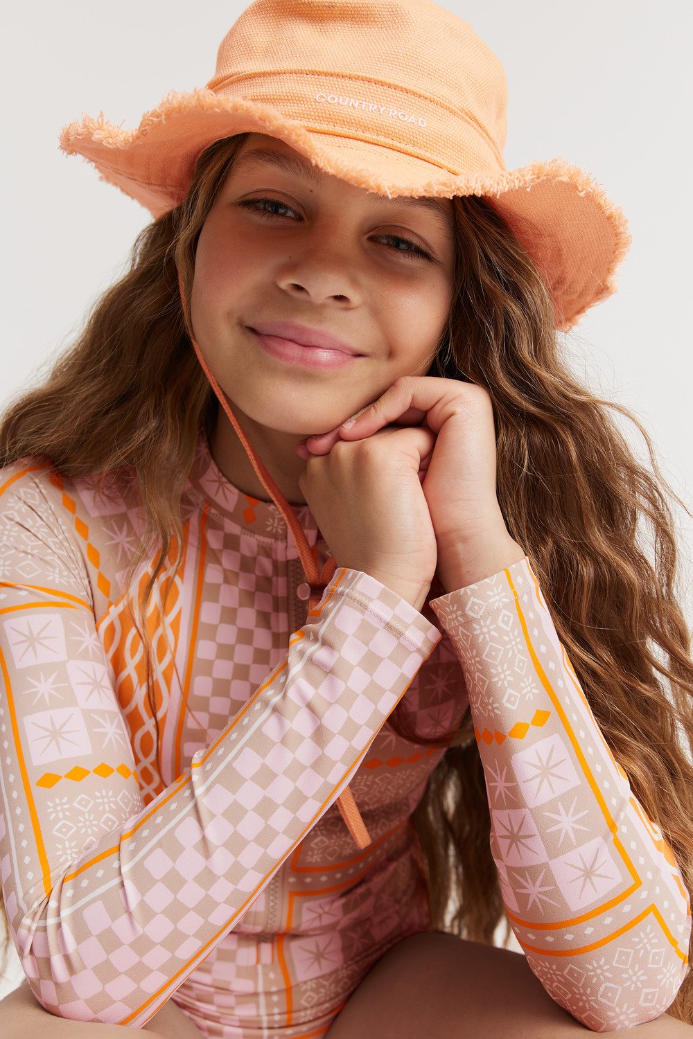 teen girl childrenswear yardage print hand drawn geo pink orange