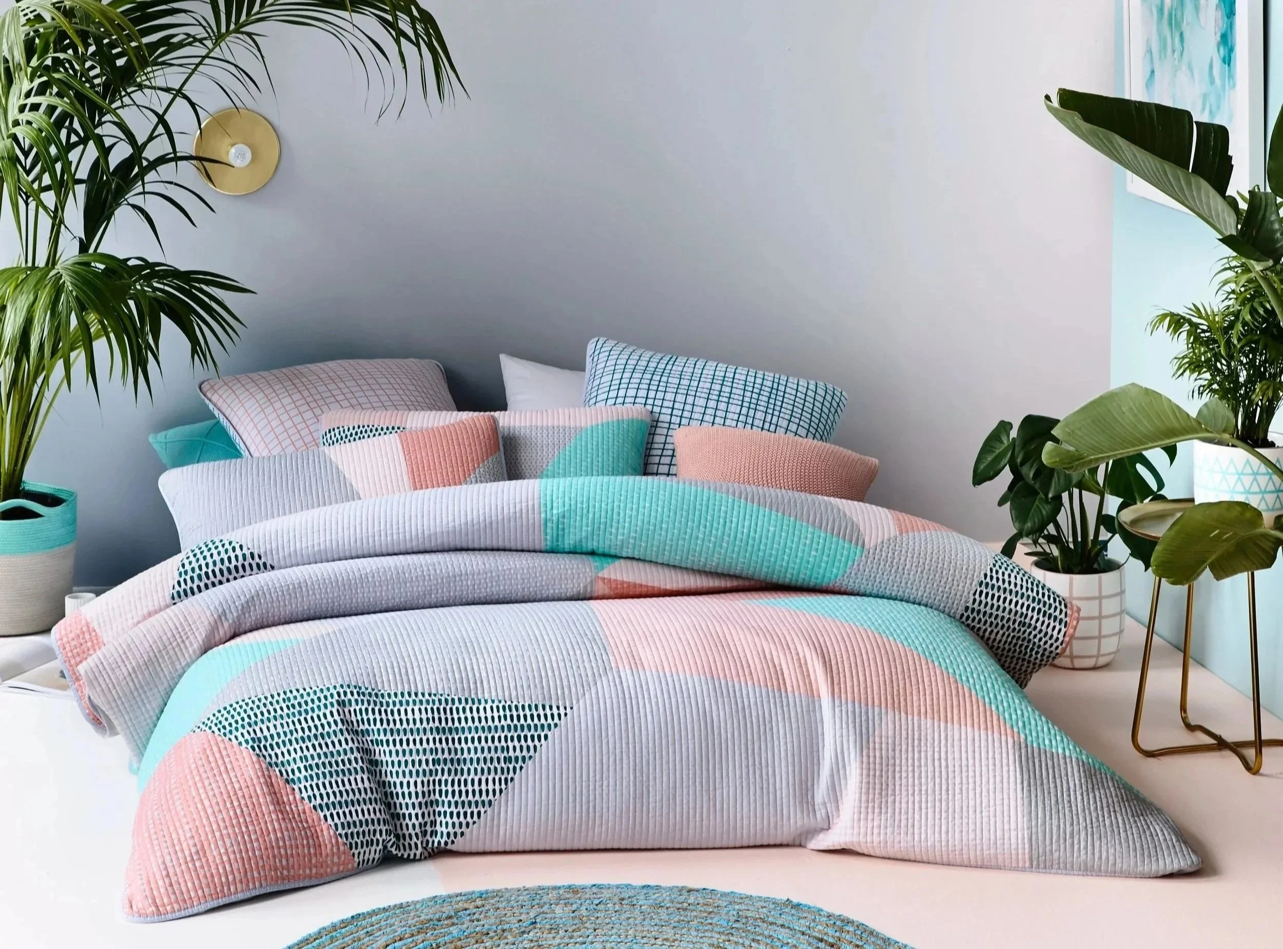 homewares watercolour geo spliced placement print quilt cover