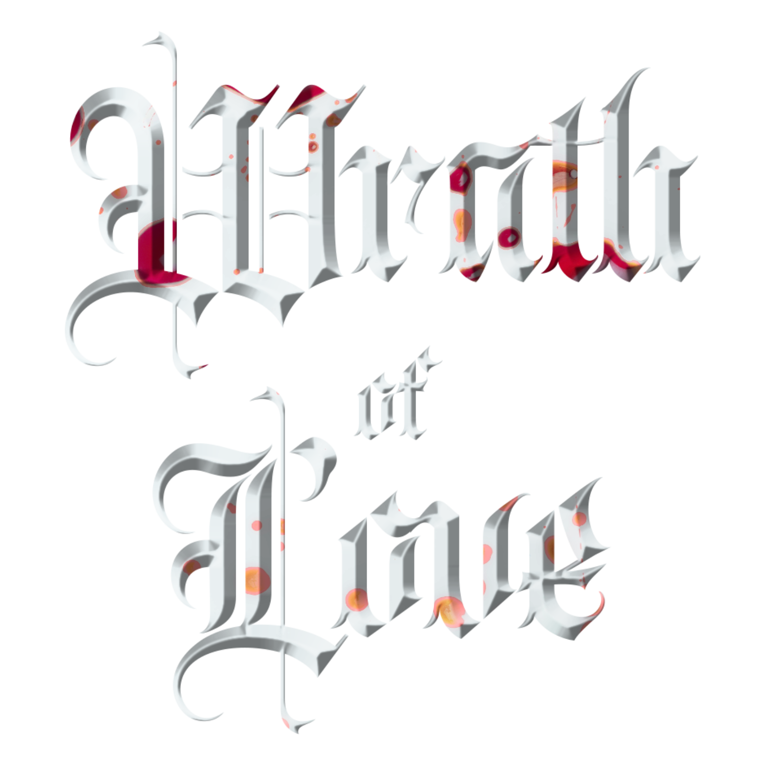 Stylized, distorted text with the phrase 'Wrath of Love' in a metallic and colorful design.