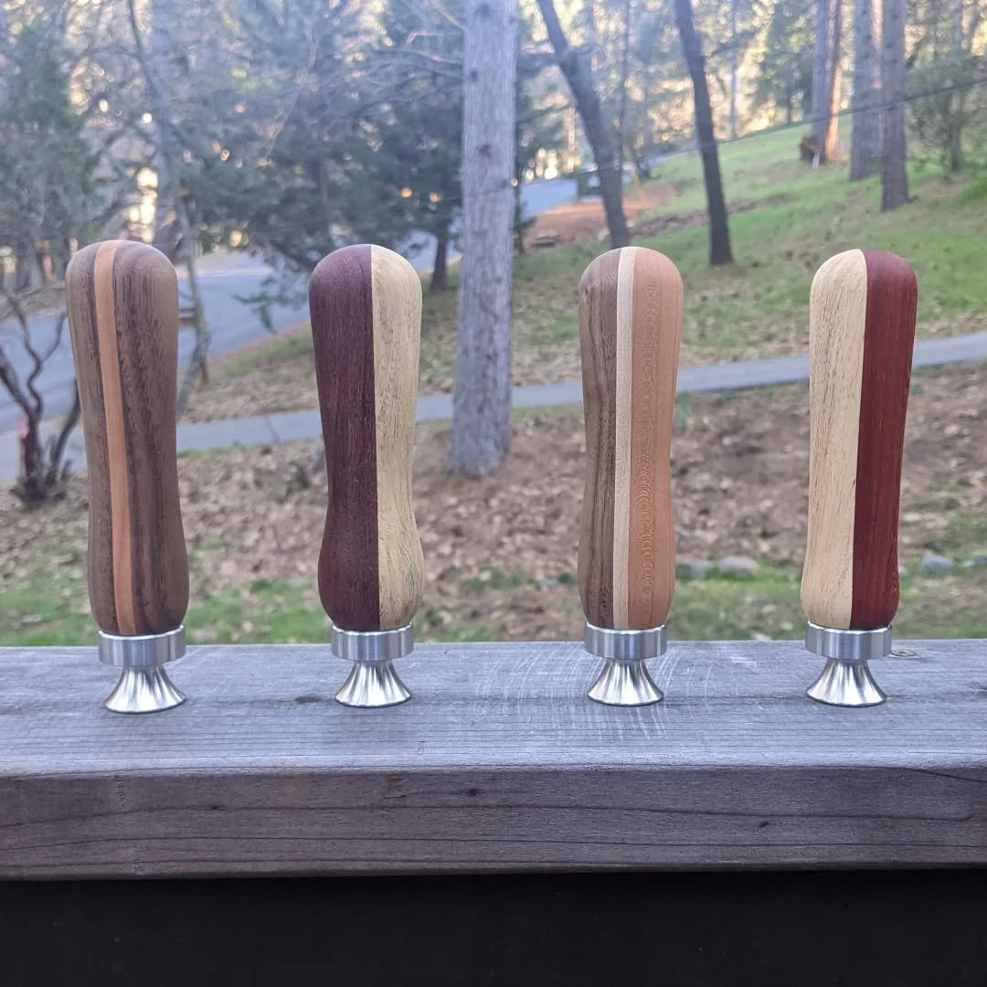 A few more bottle openers fresh off the lathe ✨

Each has a laminated handle turned from a shop made blank using a mix of woods.

Always fun seeing how the different combinations come out. So far I think the walnut, maple, &amp; cherry combo is my fa