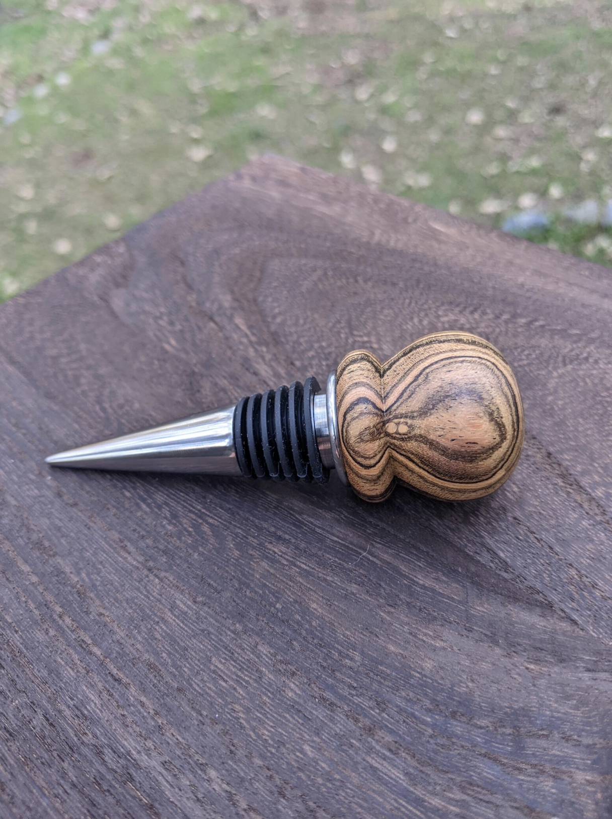 Handmade Wood Bottle Stopper – Bocote – Stainless Steel Hardware