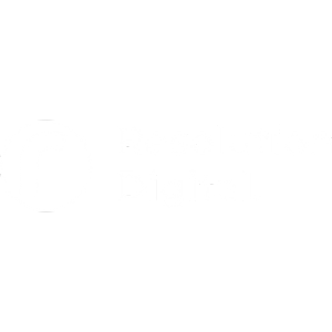 Resolution Digital logo with a stylized 'r' inside a circle and the company name in white text on a black background.