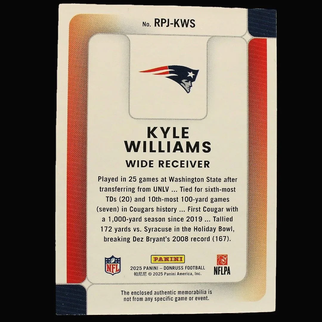 2025 Panini Donruss Football Kyle Williams Rookie Phenom#RPJ-KWS