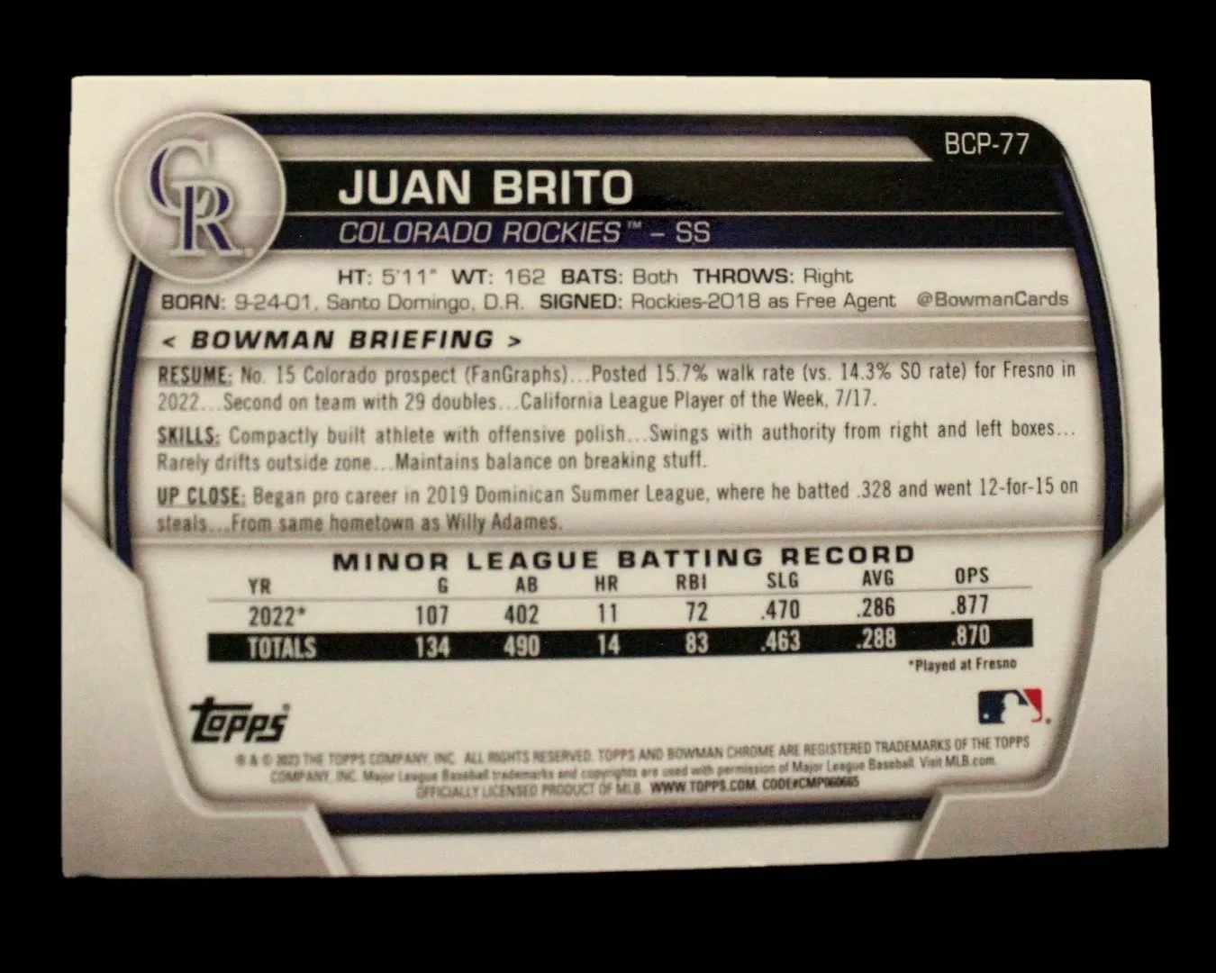Juan Brito Rookie Refractor#BCP-77
