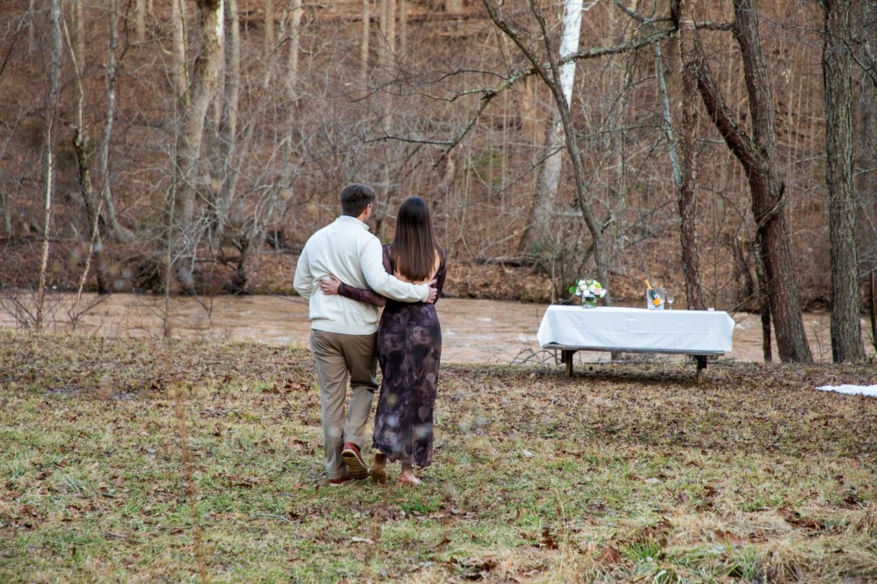 Caroline and Clay sharing an emotional embrace right after the big question in Montpelier, VA, shot by a 757 photographer.