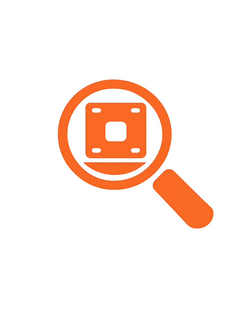 Icon of a magnifying glass focusing on a cube, representing searching or examining 3D objects or models.