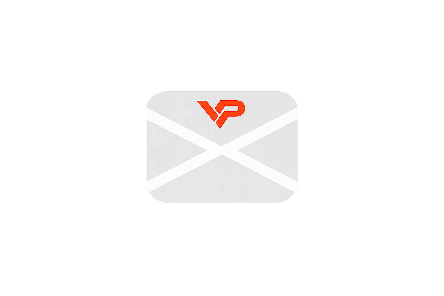 An icon resembling an envelope with a stylized red 'VP' logo on top, set against a black background.