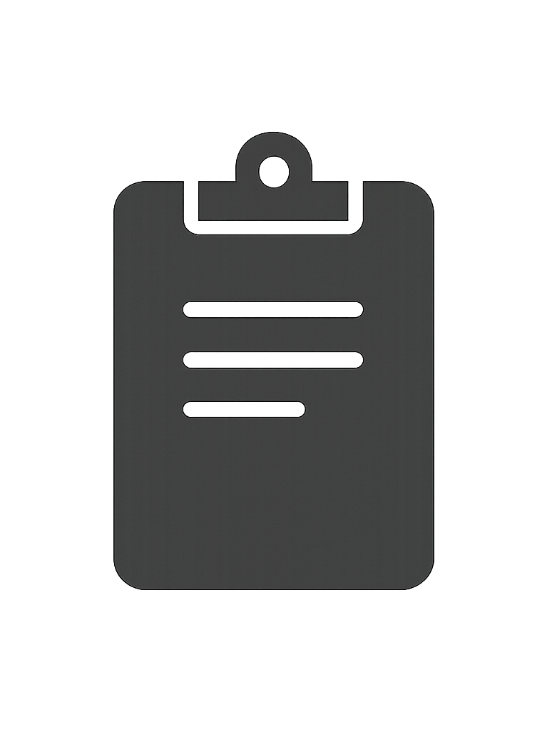 Icon of a clipboard with a sheet of paper and three lines of text.