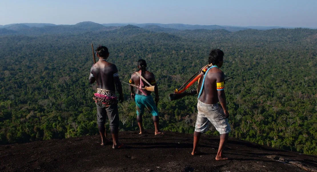 Kayapo land defenders overlooking Amazon