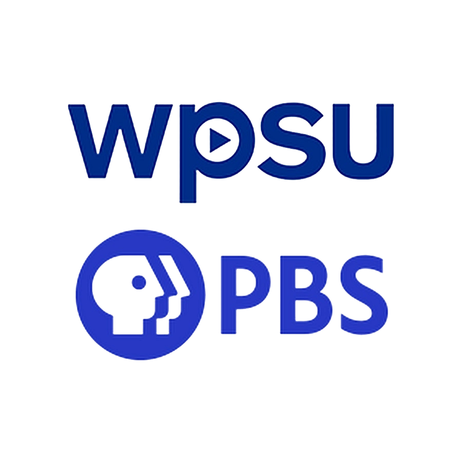 Logos of WPSU and PBS with the PBS logo featuring a stylized face in a yellow and purple color scheme.