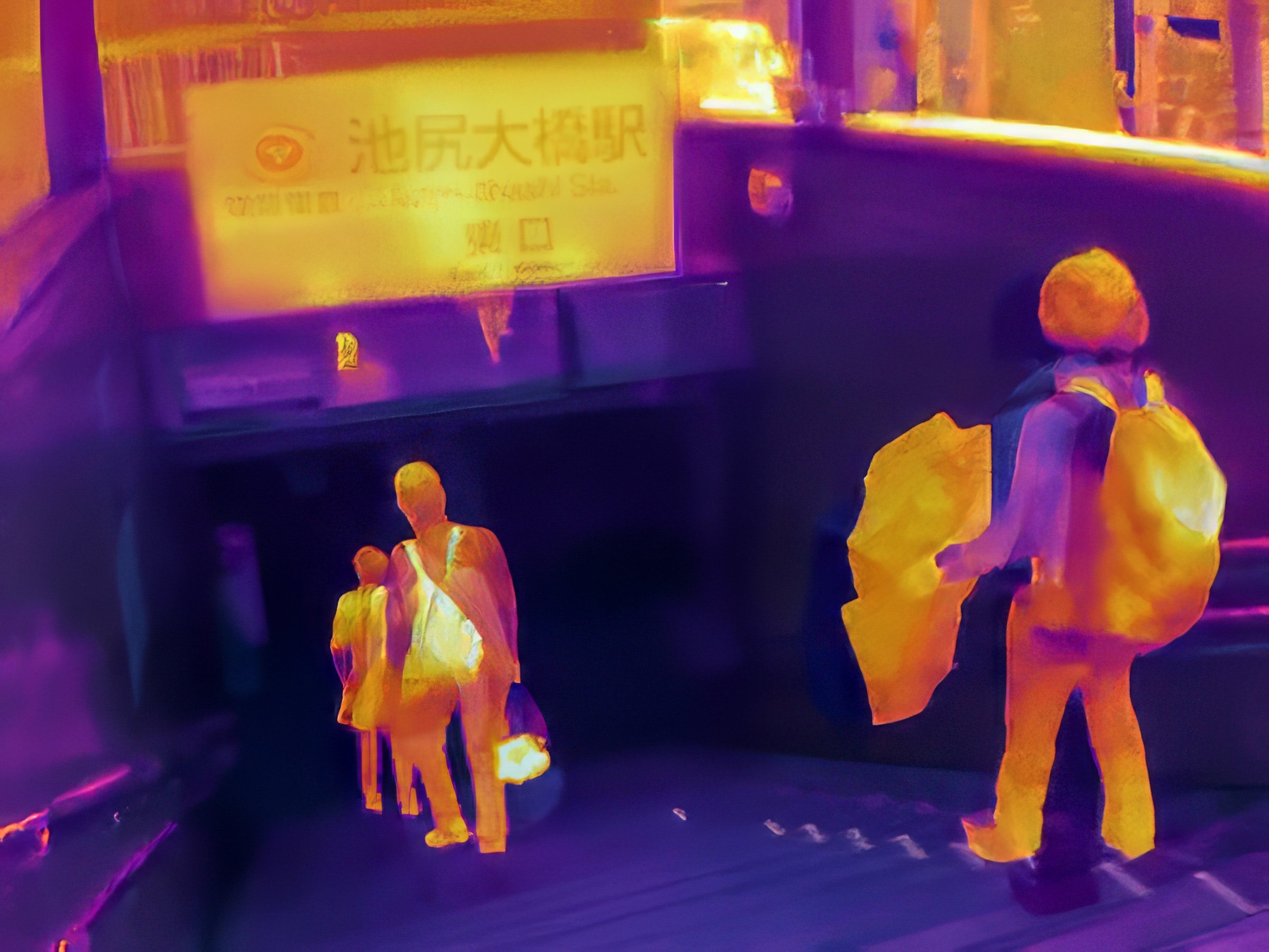 Thermal image of people descending into a Tokyo station in a heatwave