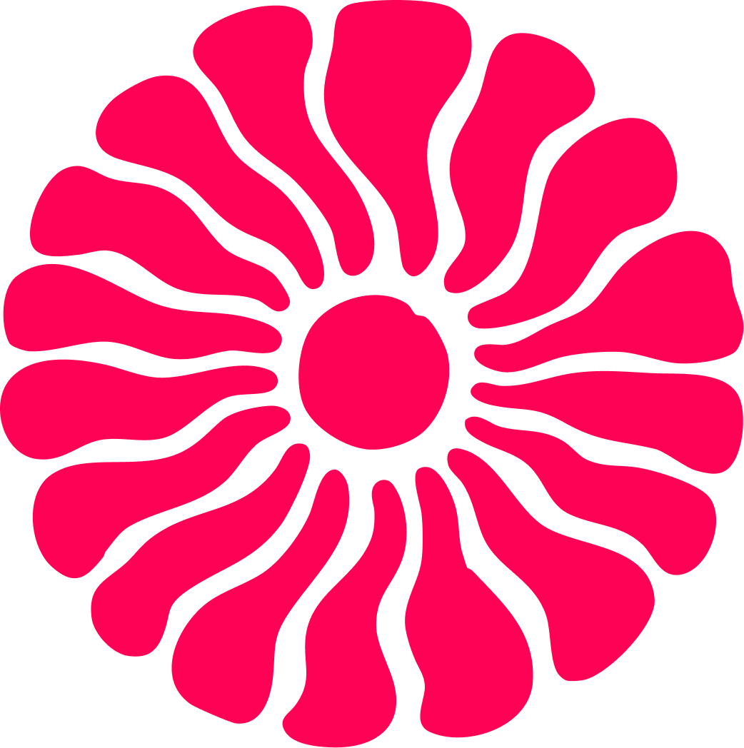 Pink flower with black outline and black center