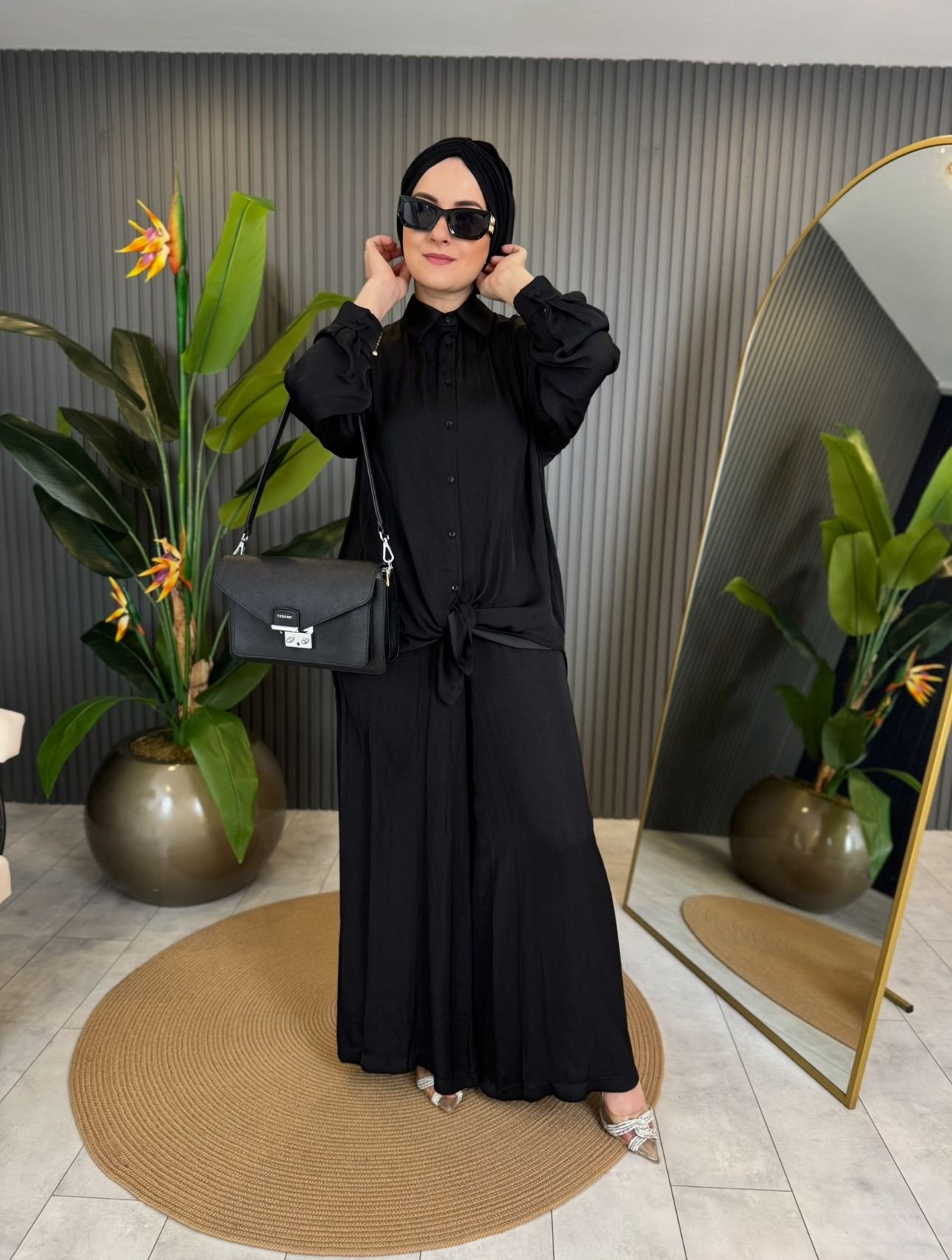 Button-down Crinkled Silk Set