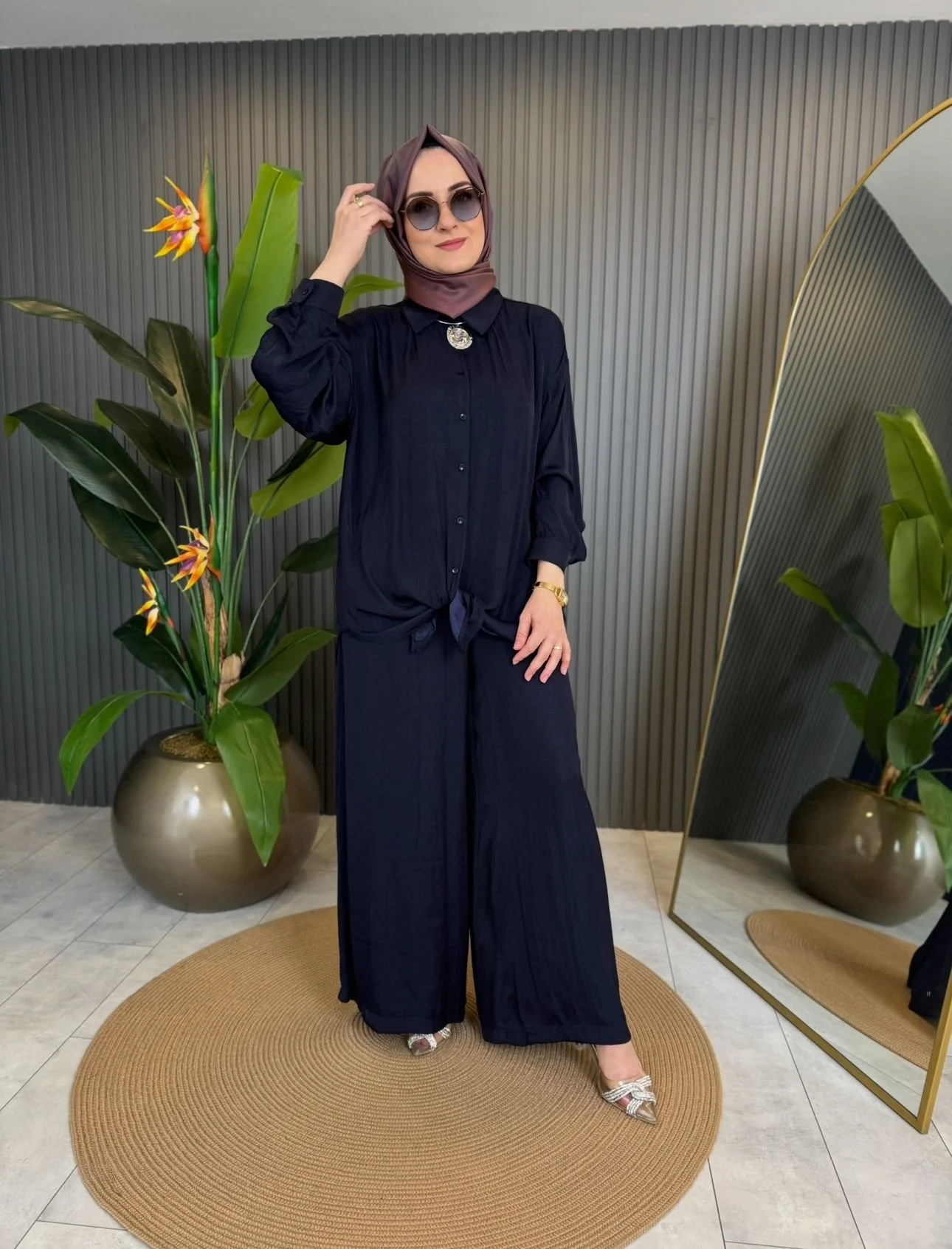 Button-down Crinkled Silk Set