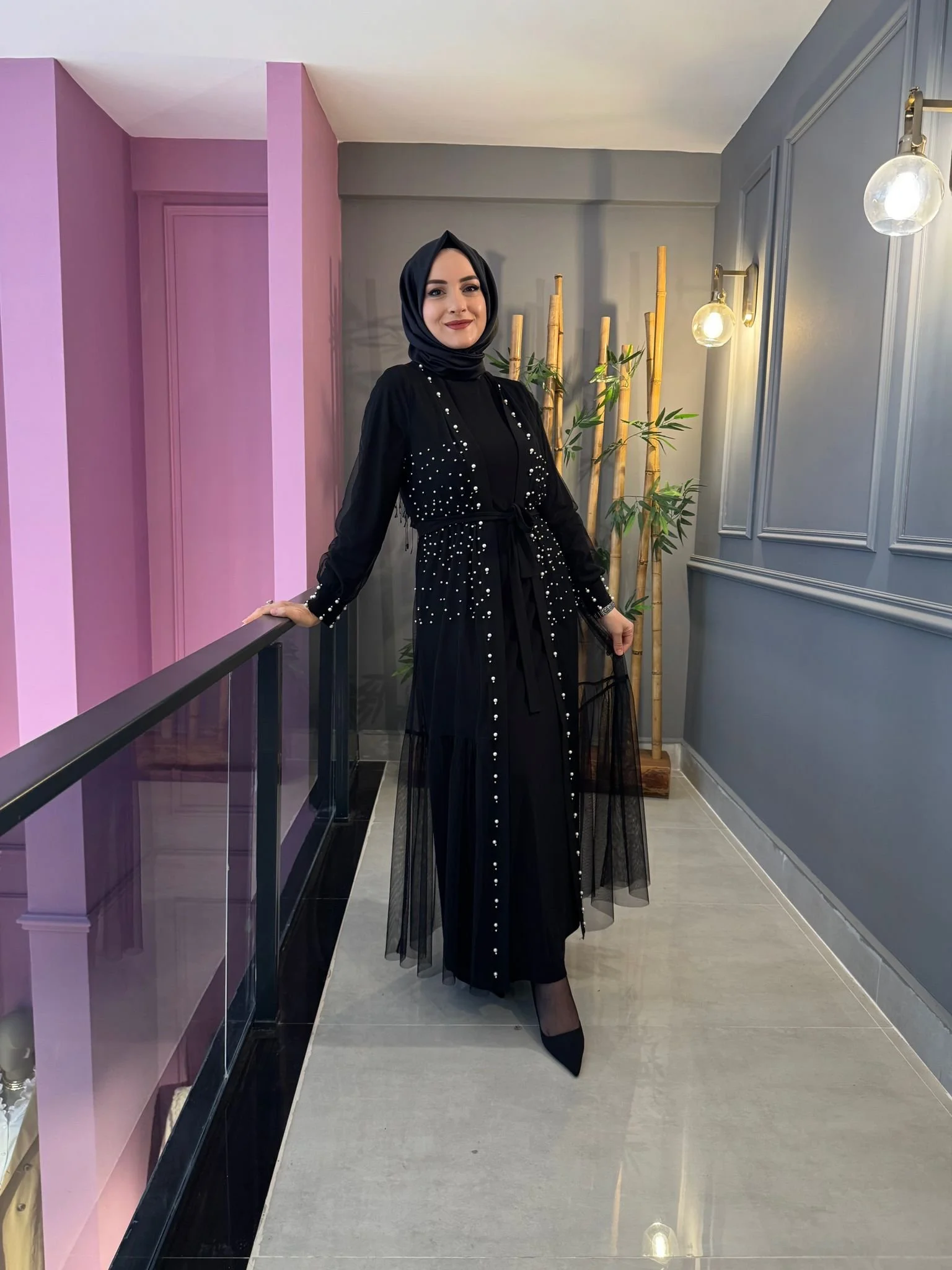 Pearl and Tulle Embellished Gown