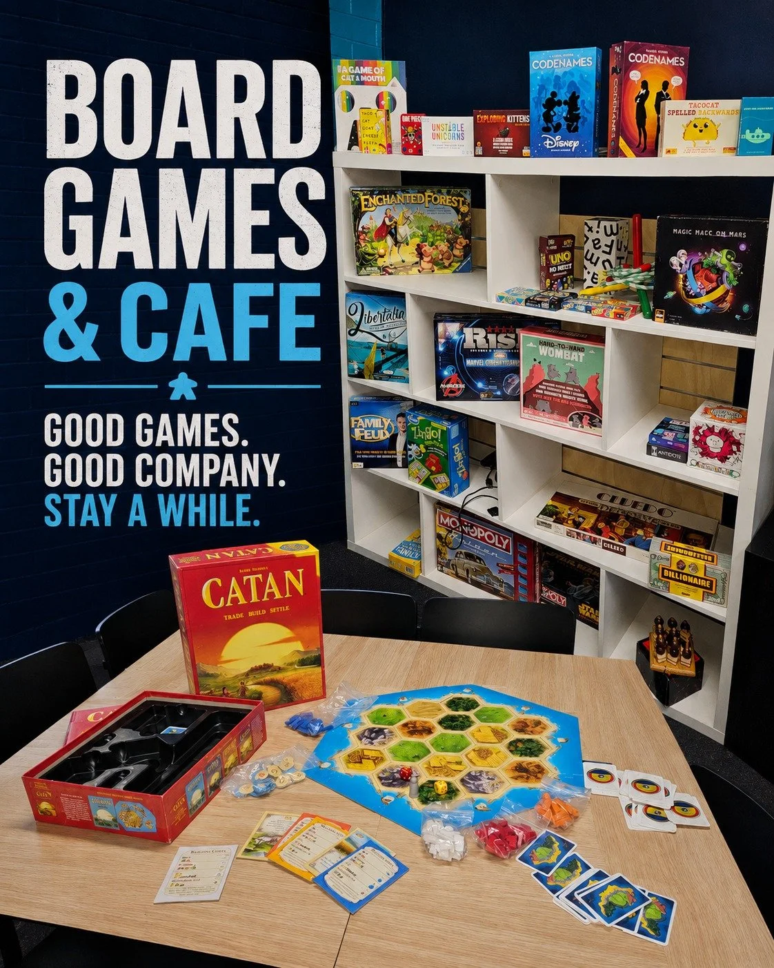 Sometimes the best game is the one played around a table.

DropBear HQ has board games for families, friends, serious competitors&mdash;and people who only wanted a quiet game of UNO before someone started stacking Draw Twos.

Board games are include