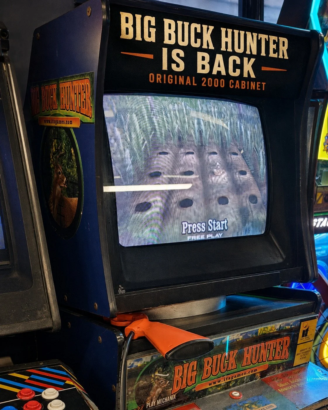 Big Buck Hunter is back.

This original 2000 cabinet has been repaired, reinstalled and is ready to play again at DropBear HQ.

Proper CRT screen. Orange shotgun. Zero need for a modern remake.

If you remember spending far too long trying to get tha