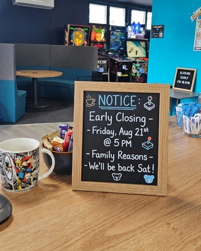 Notice: Early Closure 🐻

DropBear HQ will be closing early at 5:00 PM on Friday, August 21st, for family reasons.

If you need your coffee fix or a quick arcade session, be sure to drop in earlier in the day! We will return to our normal operating h