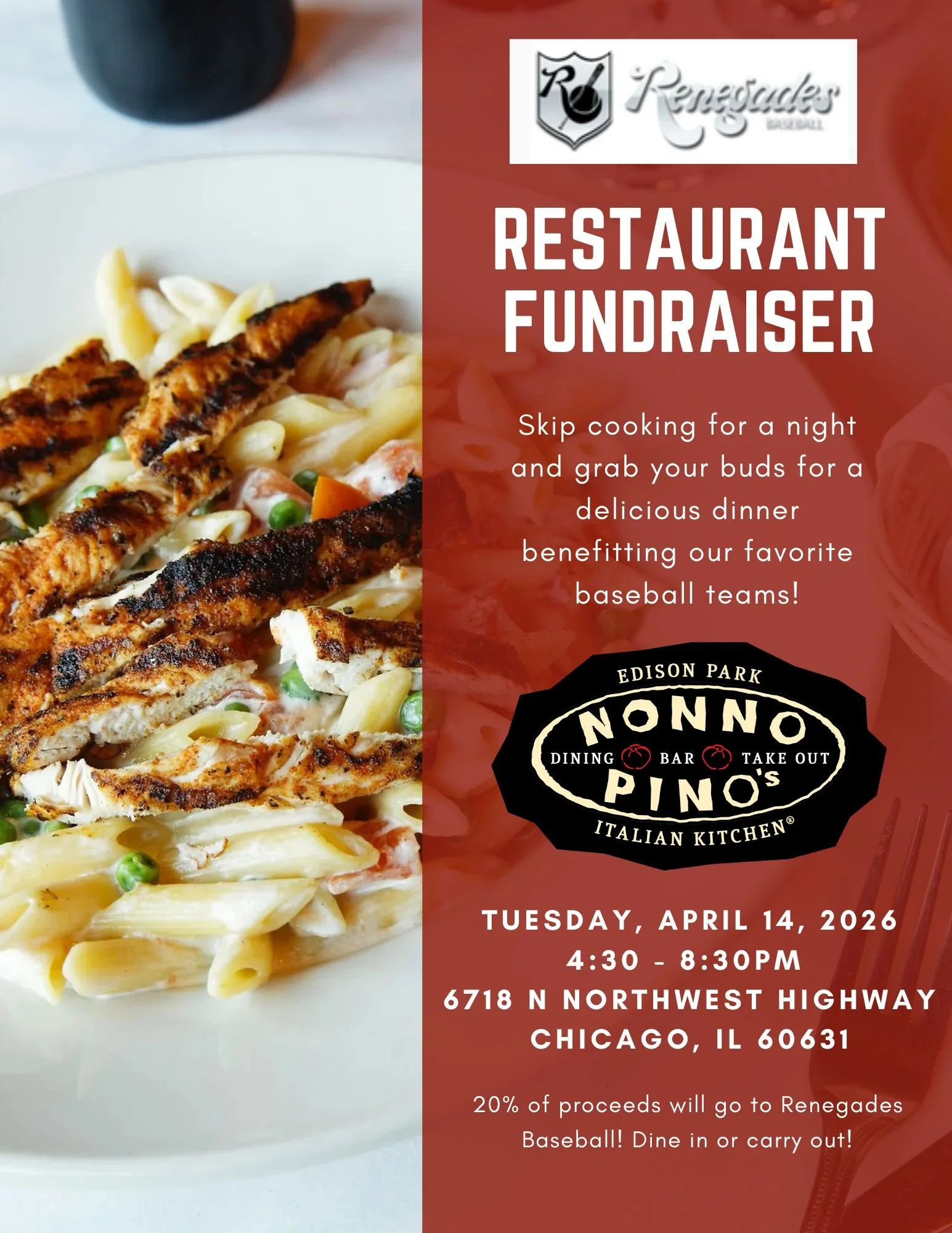 Restaurant Fundraiser:  Nonno Pino’s Tuesday April 14th