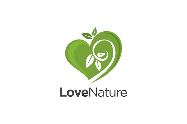 Green heart-shaped logo with leaves and a swirl design, with the text 'Love Nature' underneath.