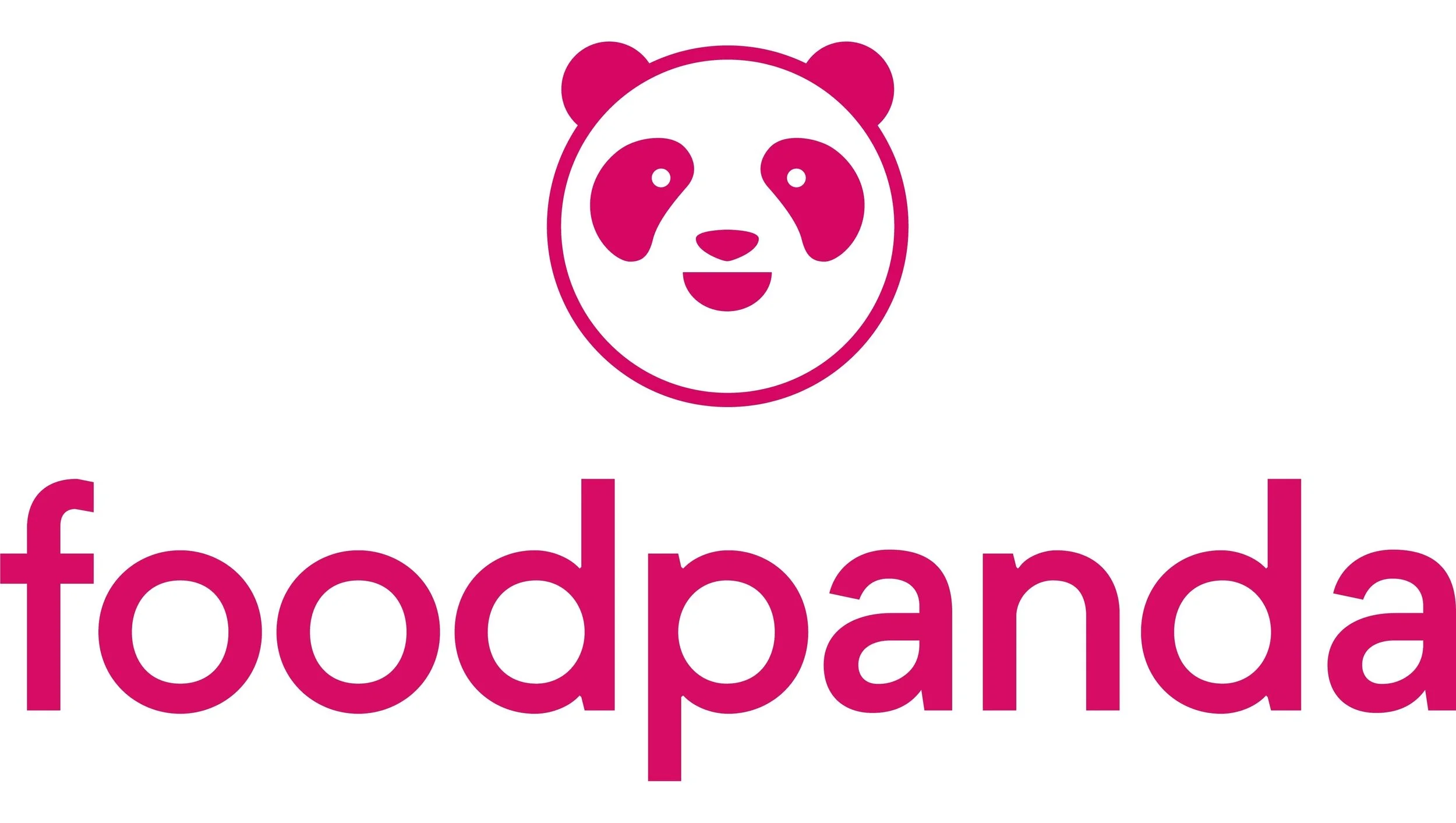 The Foodpanda logo features a stylized panda face with a smiling expression above the company name in bold pink lowercase letters.