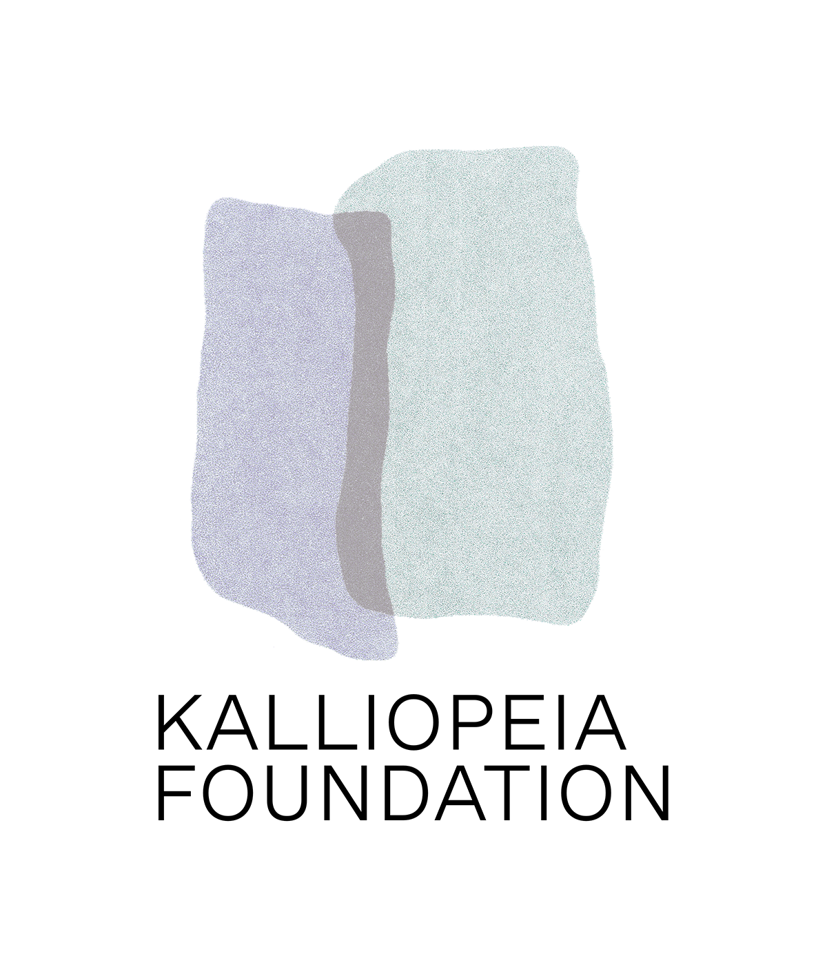 Abstract logo with three overlapping organic shapes in pastel colors and the words 'Kalliopeia Foundation' below.