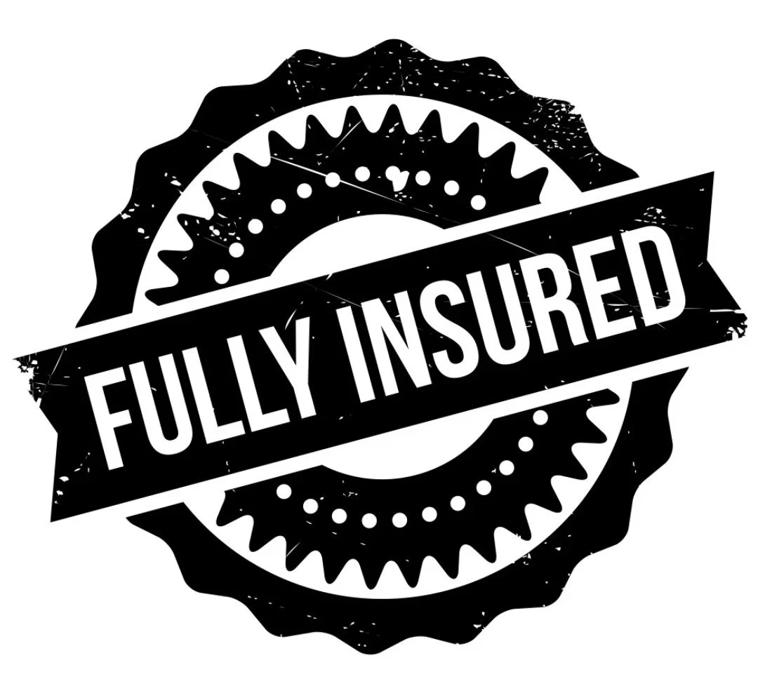 A black stamped seal with the words "FULLY INSURED" across the center.