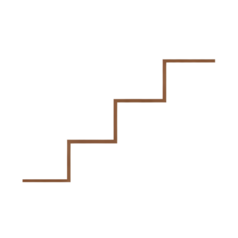 A line drawing of stairs or steps ascending, representing moving upward.
