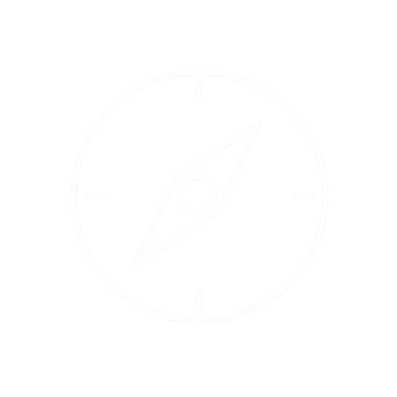 A white compass icon showing north, south, east, and west directions.