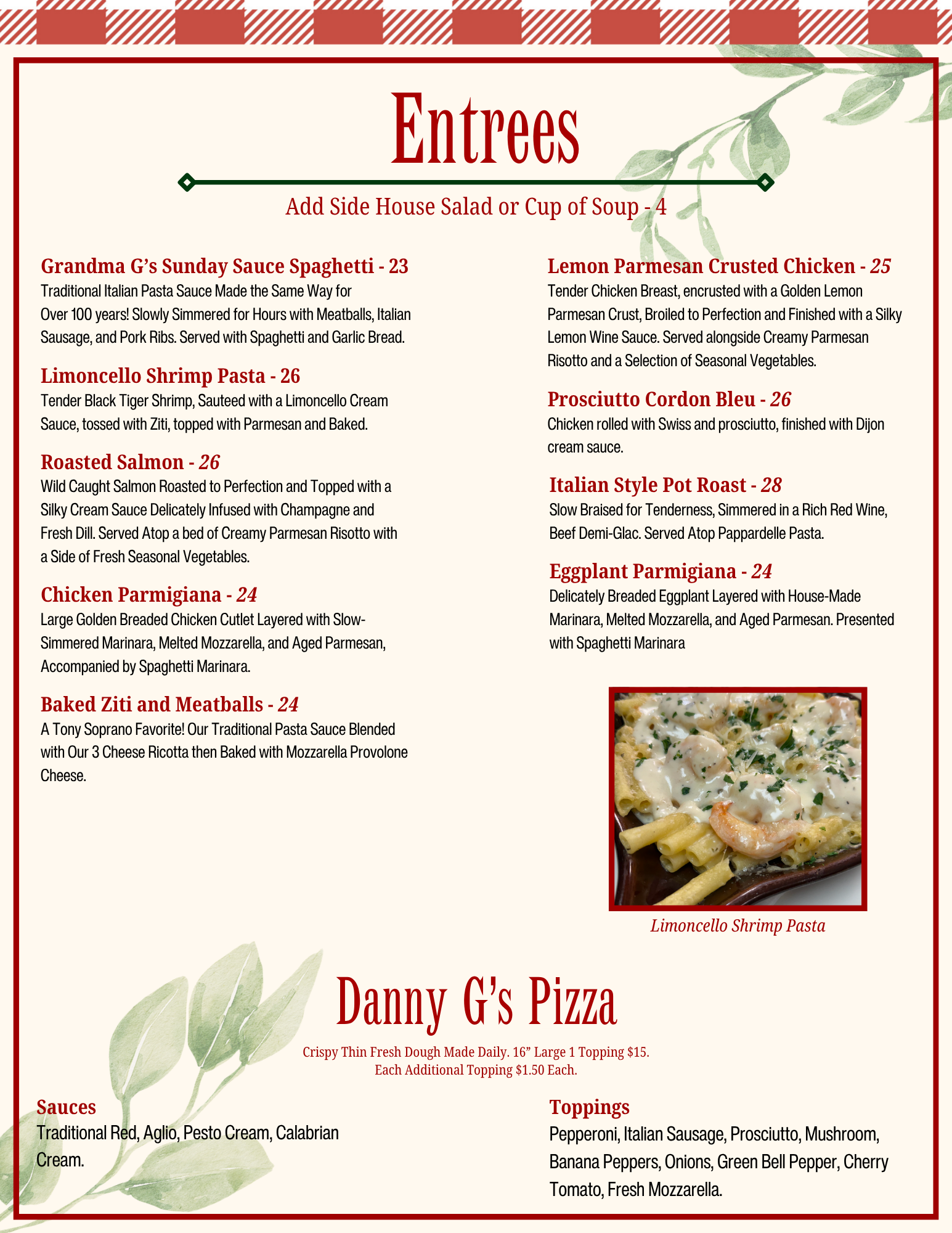 Menu — Danny G's