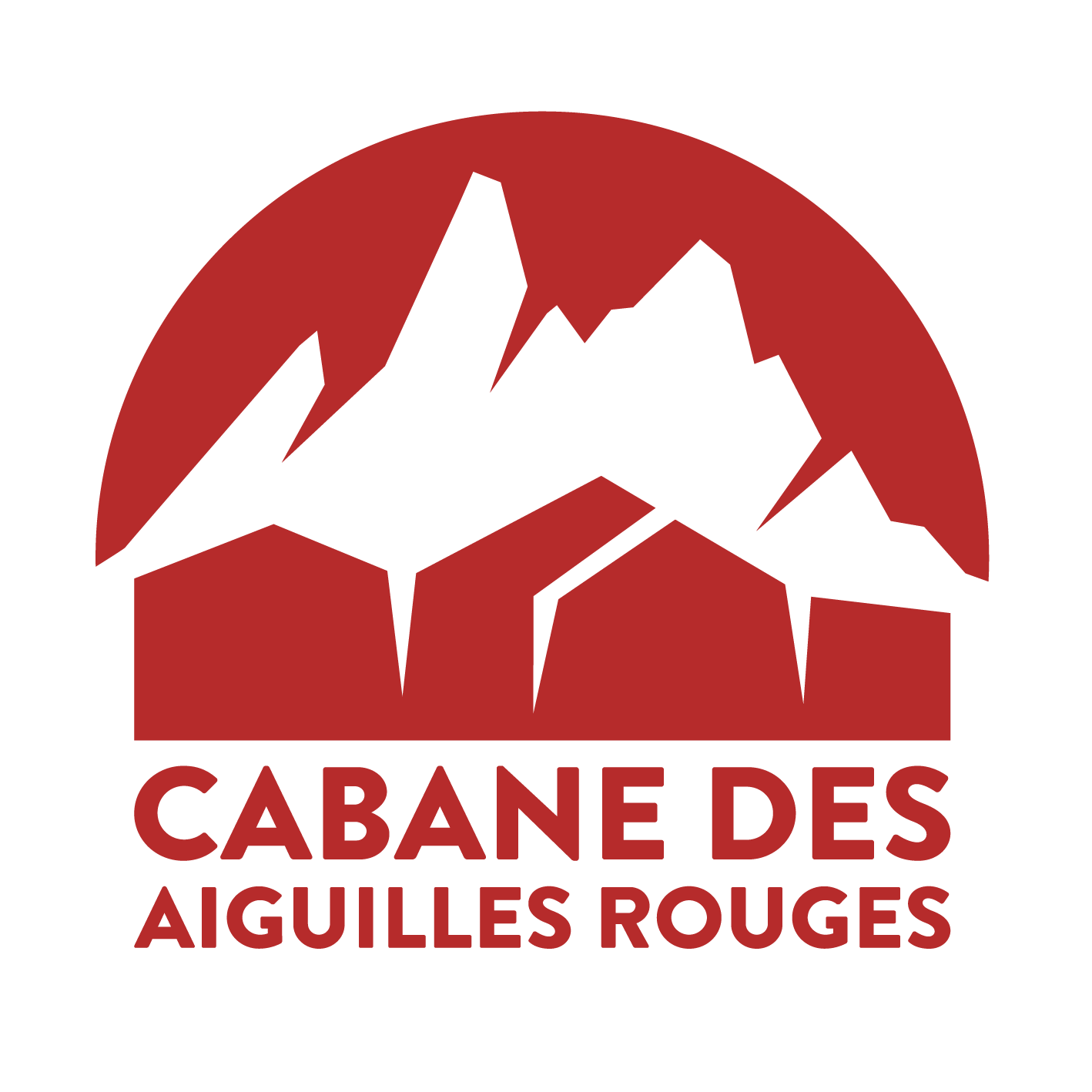 Logo rouge et noir avec un graphique de montagnes et le texte "CABANE DES AIGUILLES ROUGES".