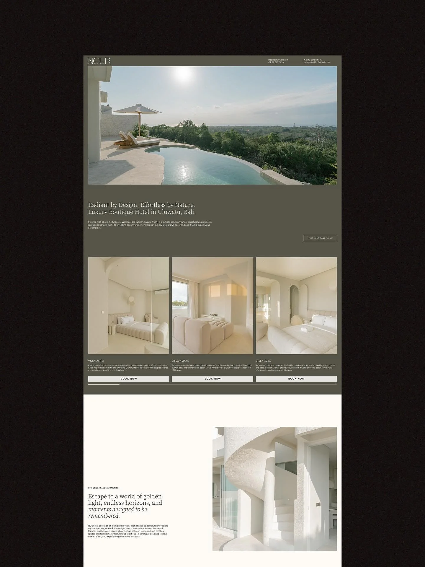 Website design for @nouruluwatu , luxury boutique hotel in Bali 🤍

#minimalwebsite #design #hoteldesign #boutiquevilla #boutiquehotel 
#villa #luxuryvillabali #uluwatu #baliprivatevilla #balilife