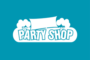 Party Shop logo with balloons and a tent