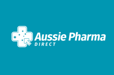 Aqua blue background with a white medical cross and starburst icon, and the text 'Aussie Pharma Direct' in white.