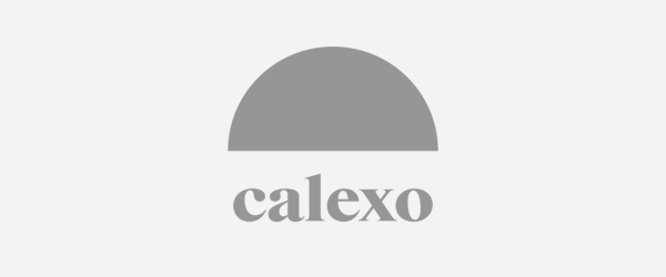 Calexo logo with a semi-circle above and the word 'calexo' underneath on a gray background.
