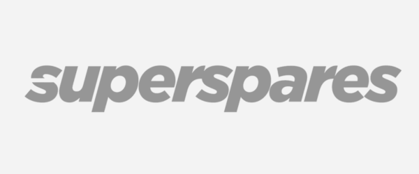 Superspares logo in gray text on a light gray background