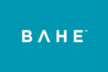 Blue background with the word 'BAHE' written in white, with the 'A' stylized as an inverted 'V'.