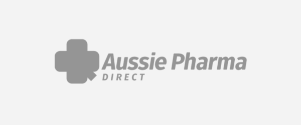 Aussie Pharma Direct logo with a grey cross symbol and text in grey.