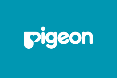 Pigeon logo on a teal background with white text and a heart-shaped 'p'