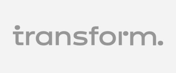 The word 'transform.' written in gray lowercase letters on a light gray background.
