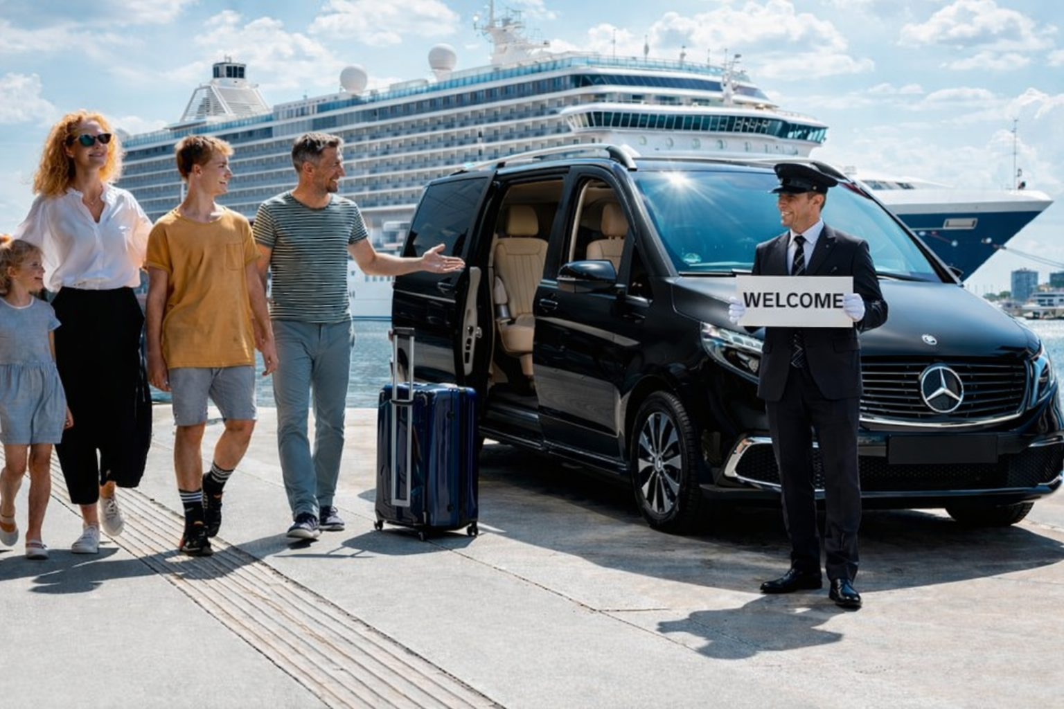 Private chauffeur cruise transfer service for port pickup and drop-off