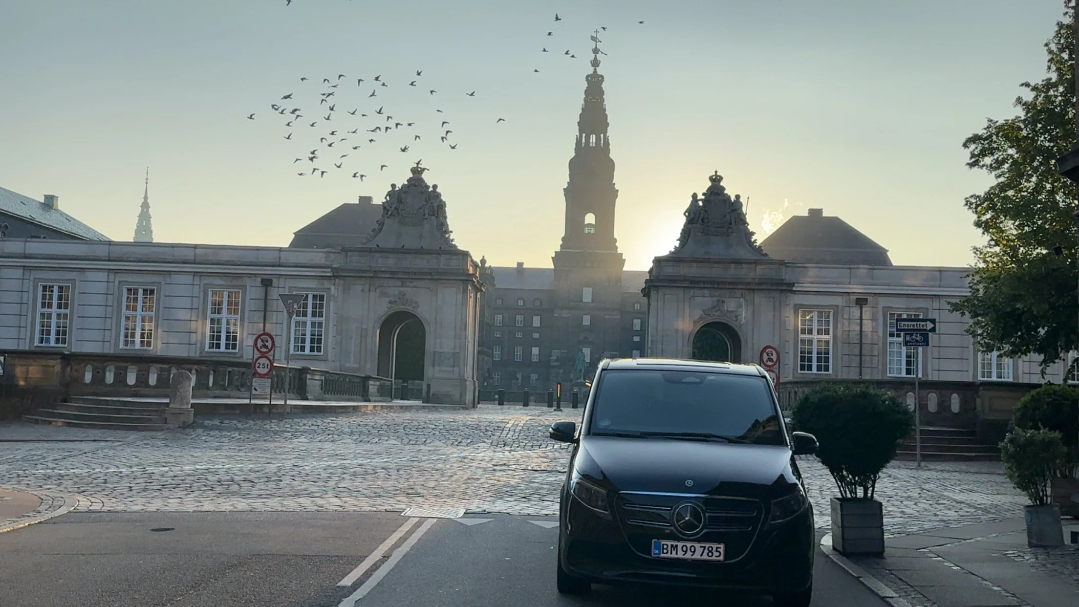 Early morning pickup by Royal Class Transfer at Christiansborg Castle near the National Museum Copenhagen.