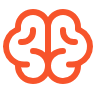 Un icono de cerebro en estilo de línea simple, de color negro sobre un fondo blanco.