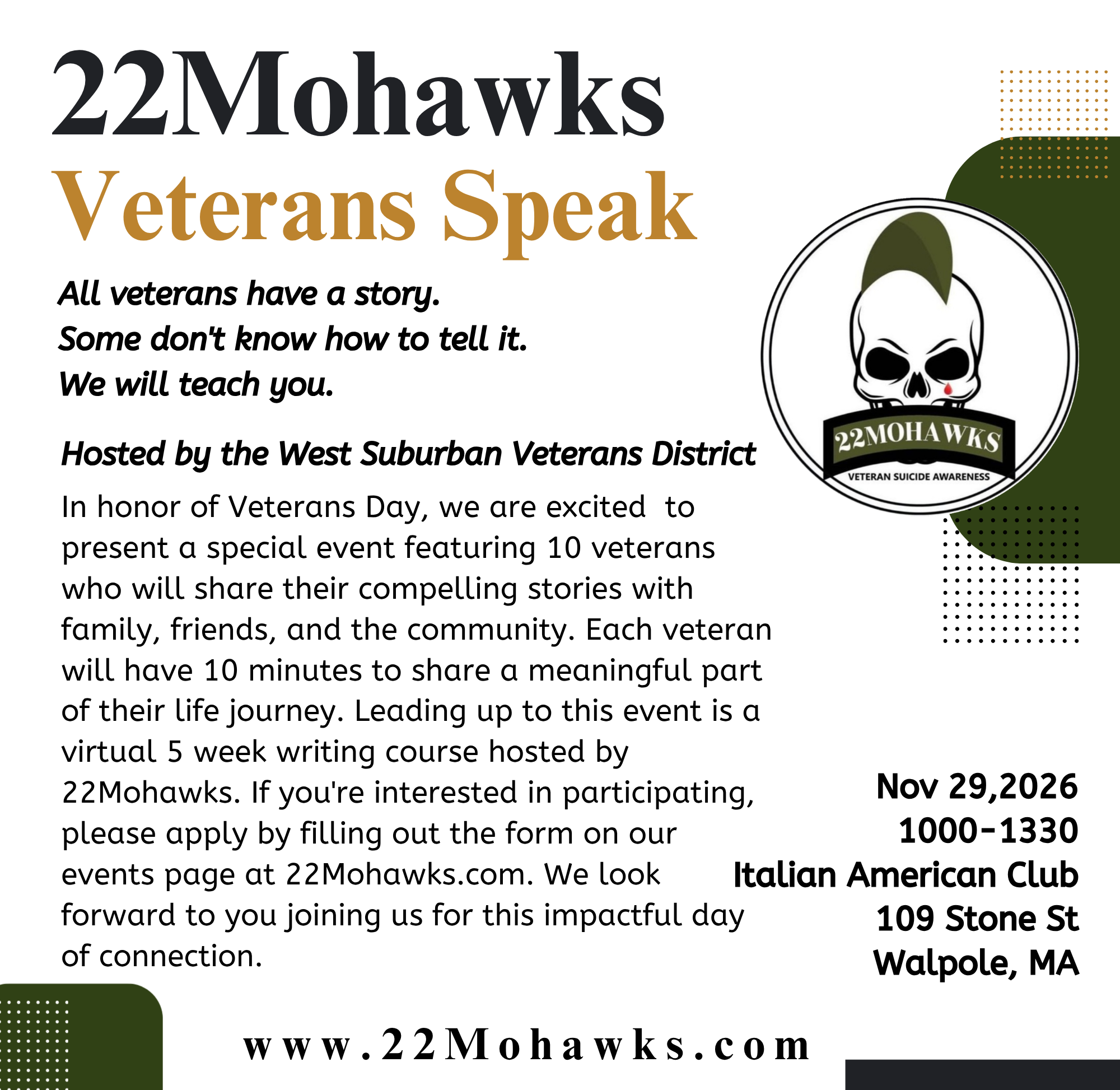 22Mohawks Veterans speak event