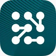 Icon of a connected electronic circuit or network with nodes and lines.